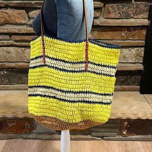 Loft Woven Yellow Beach Tote Bag with Matching Wristlet